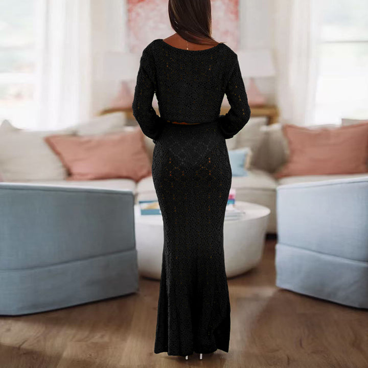 Damen Elegantes Maxikleid mit raffinierter Spitzenstruktur Skjora