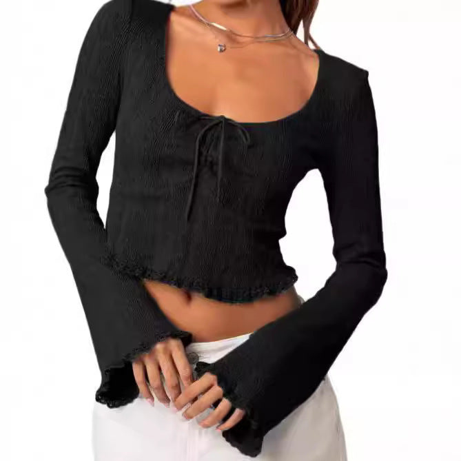 Dame Cropped Top med snøring og spissdekorasjoner Skjora