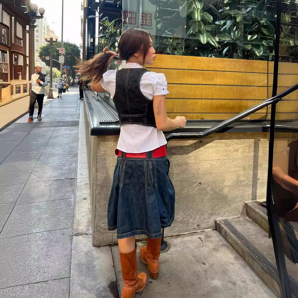 Dame Denim-vest med fine knappdetaljer og praktiske lommer Skjora