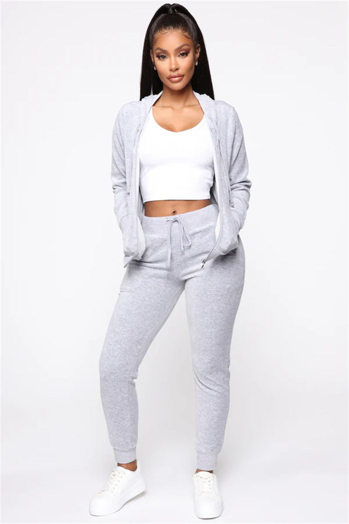 Kvinnenes sporty fleece treningsdrakt med høy glidelås og elastiske mansjetter Skjora