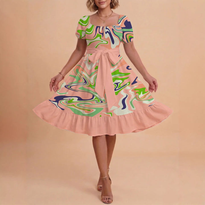 Damen Midikleid mit verspieltem Druck und tailliertem Schnitt Skjora