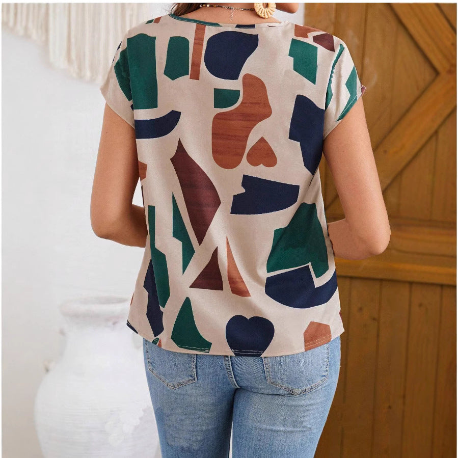 Dame casual bluse med geometrisk mønster Skjora