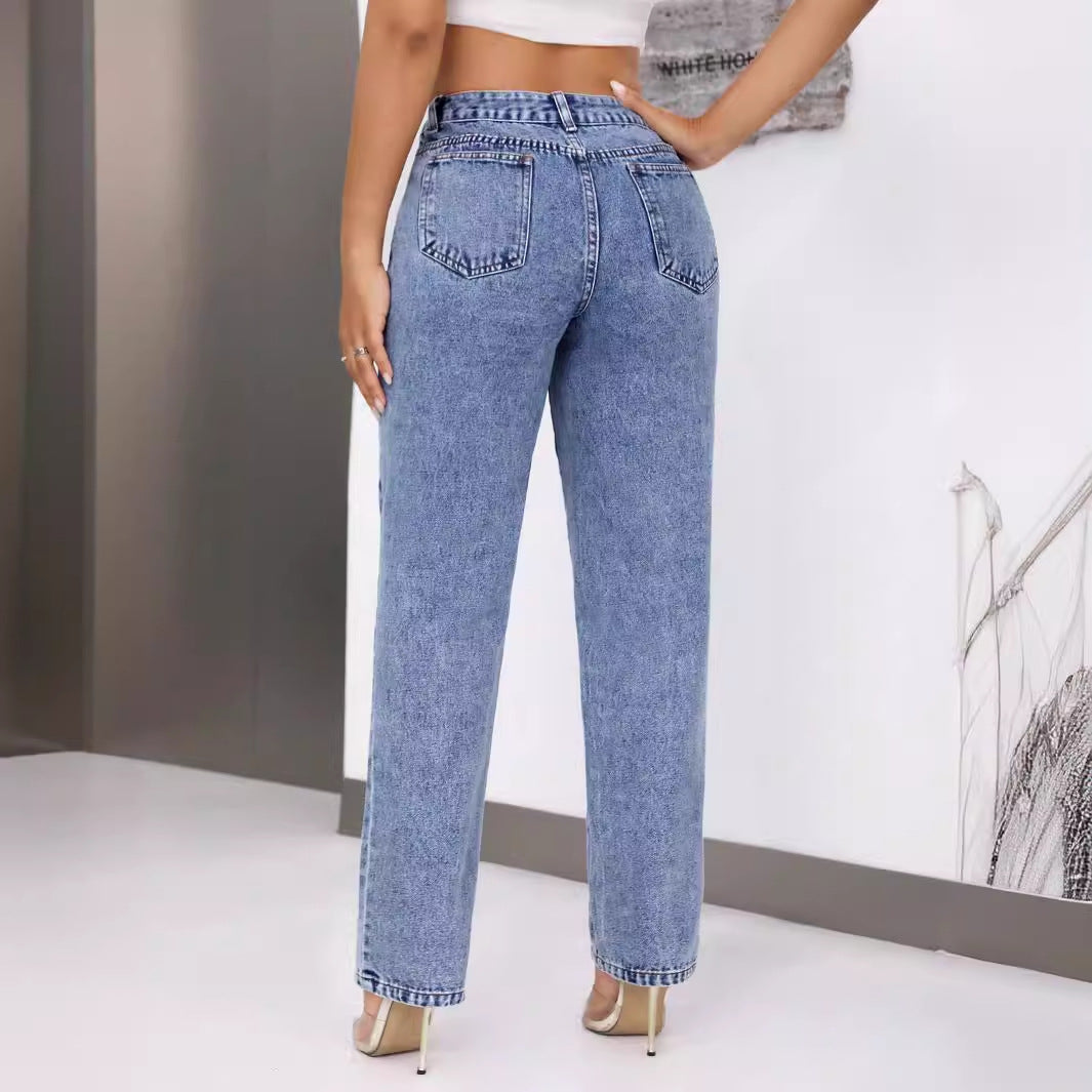 Damen Høy Midje Jeans med Vid Ben Skjora