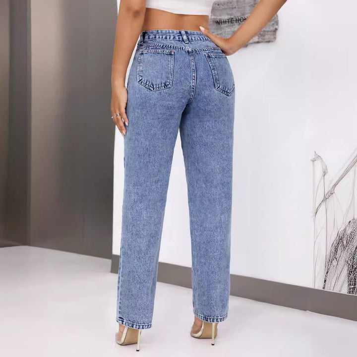 Damen Høy Midje Jeans med Vid Ben Skjora