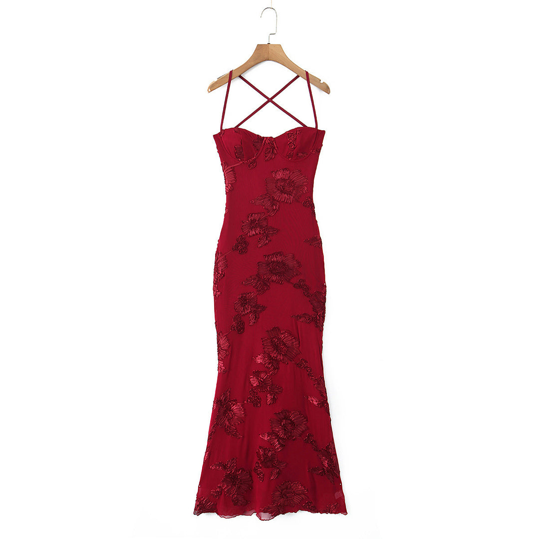 Dame Bodycon kjole med blomstrete spissdetalj Skjora