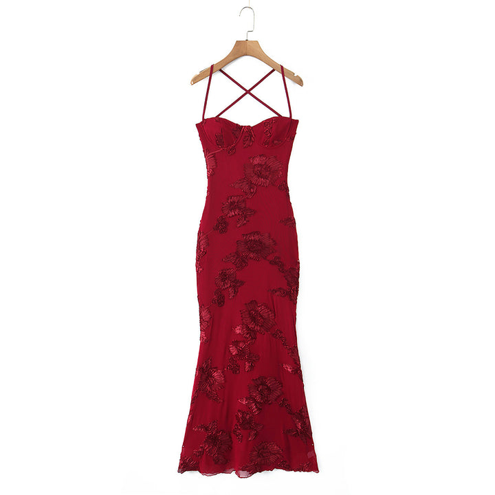 Dame Bodycon kjole med blomstrete spissdetalj Skjora
