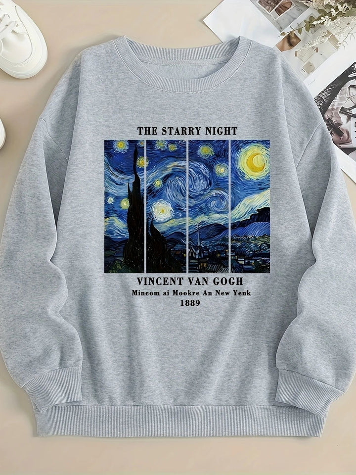 Kvinnes sweatshirts med kunstnerisk Van Gogh-motiv og moderne trykk Skjora
