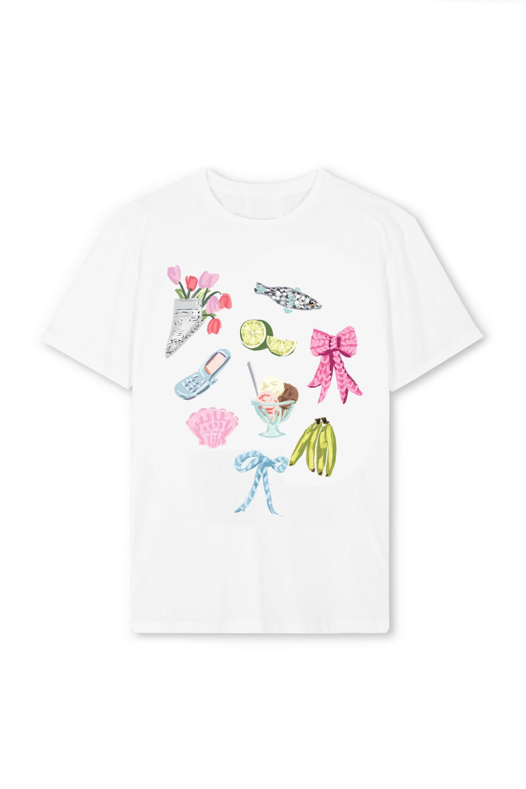 Dame T-skjorte med fargerikt motiv og kreativ design Skjora