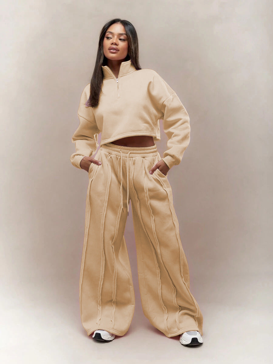 Dame cropped sweatshirt med moteriktig glidelås og behagelig midjebånd Skjora