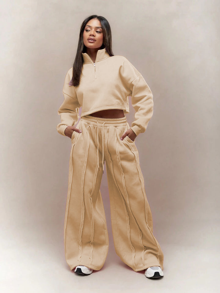 Dame cropped sweatshirt med moteriktig glidelås og behagelig midjebånd Skjora