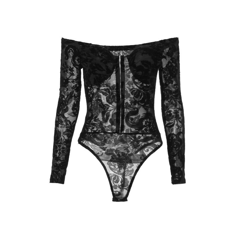 Dame spitze bustier med skulderfri design og lange ermer Skjora