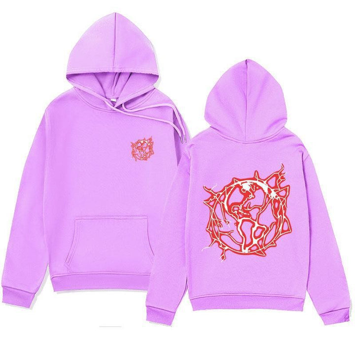 Dame het sweatshirthoodie med kunstnerisk grafisk trykk og praktisk kengurulomme Skjora