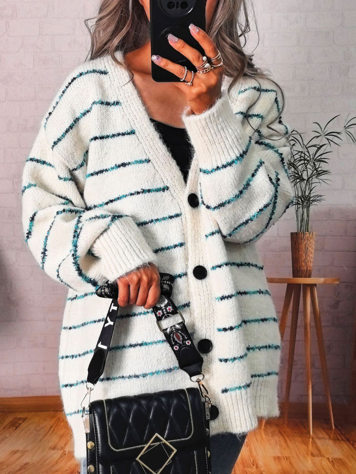 Kvinne cozy cardigan med kontrasterende striper Skjora