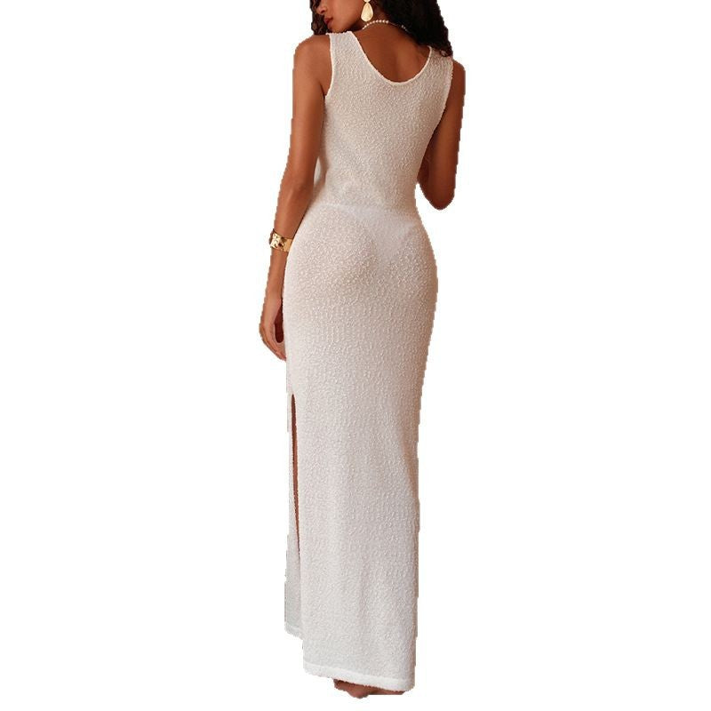 Damen Elegantes Maxikleid mit offenem Schulterdesign und hohem Schlitz Skjora