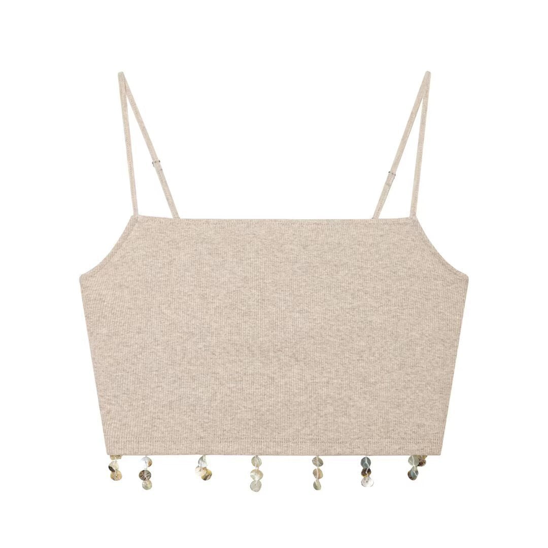 Dame Crop-Top med glitrende paljetter og smale stropper Skjora