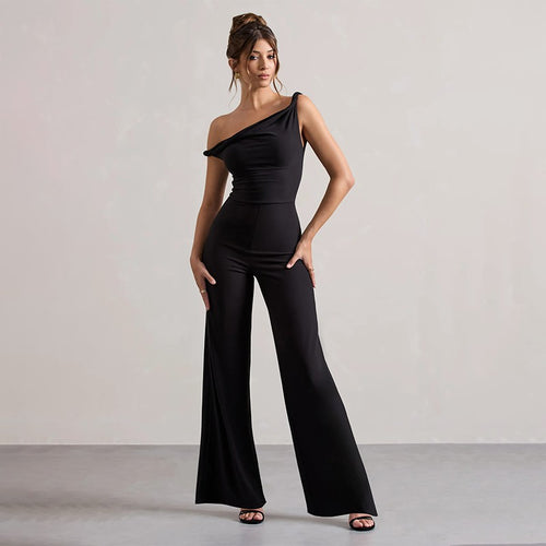Dame off-shoulder jumpsuit med vide ben og elastisk topp Skjora
