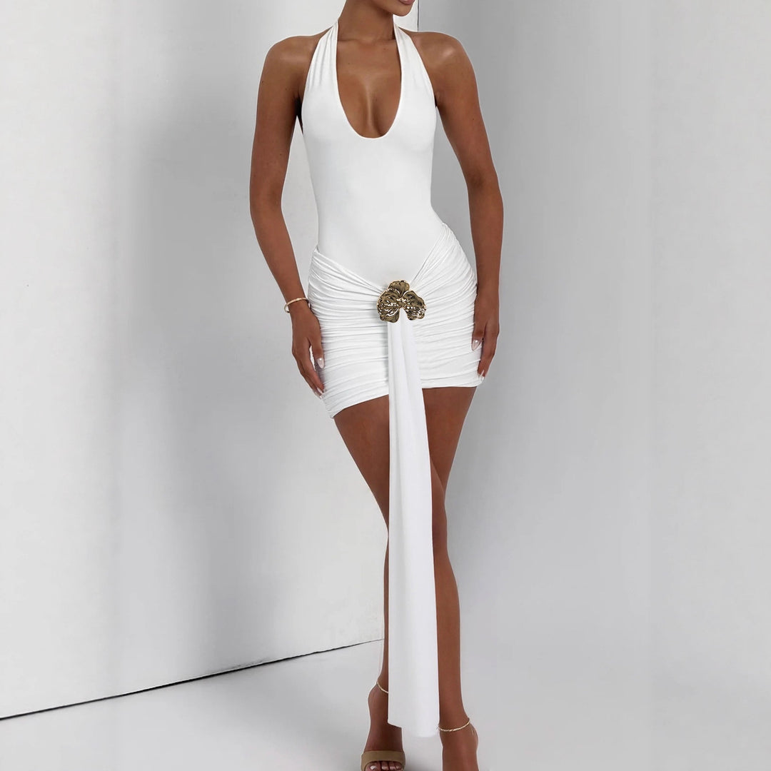 Dame Elegant Cut-Out Minikjole med Vavdeffekt og Glamorøse Detaljer Skjora