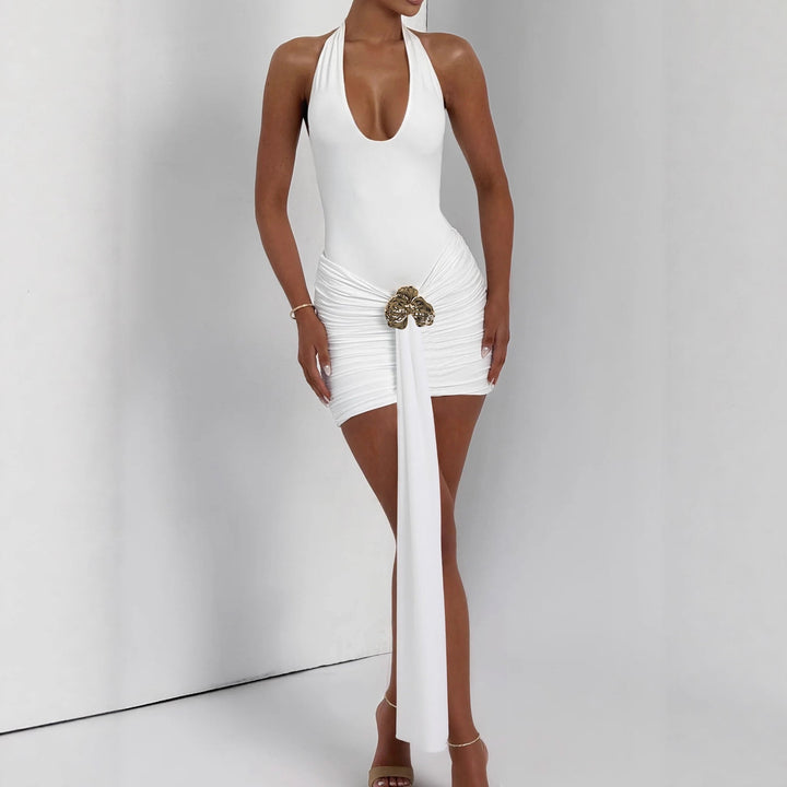 Dame Elegant Cut-Out Minikjole med Vavdeffekt og Glamorøse Detaljer Skjora