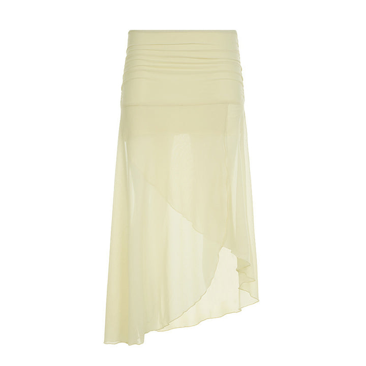 Dame asymmetrisk chiffon skjørt med elastisk liv og volangdetaljer Skjora