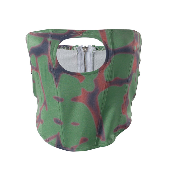 Dame Bandeau-top med kreativ cut-out og moderne ruter mønster Skjora
