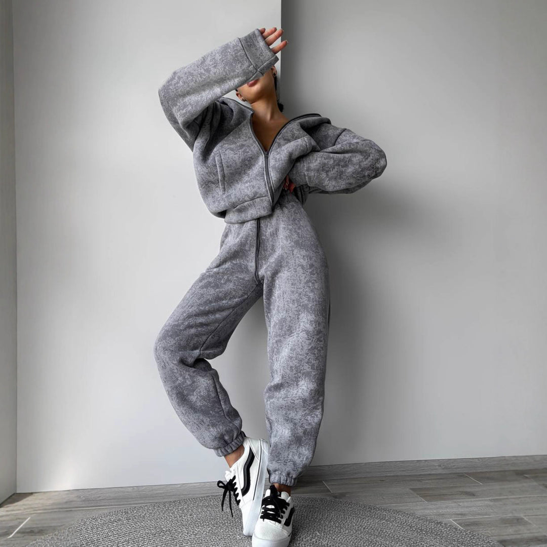 Dame sporty treningdress med høy krage og sidelommer