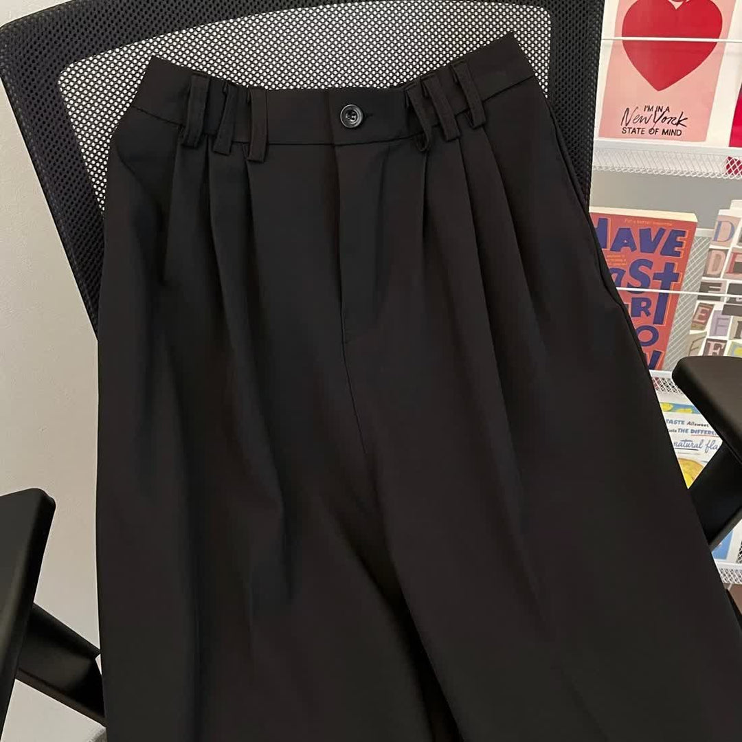 Dame elegant høy midje bukser med folder og bred ben Skjora