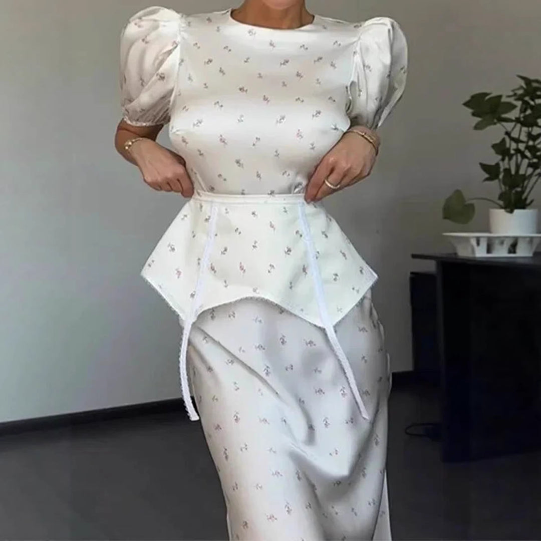 Damer Elegant Topp med Puffermarmer og Lekent Midje Detalj