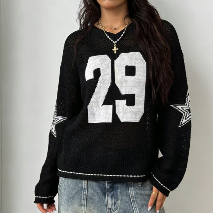 Damen lässiger Oversized Pullover mit grafischem Muster Skjora