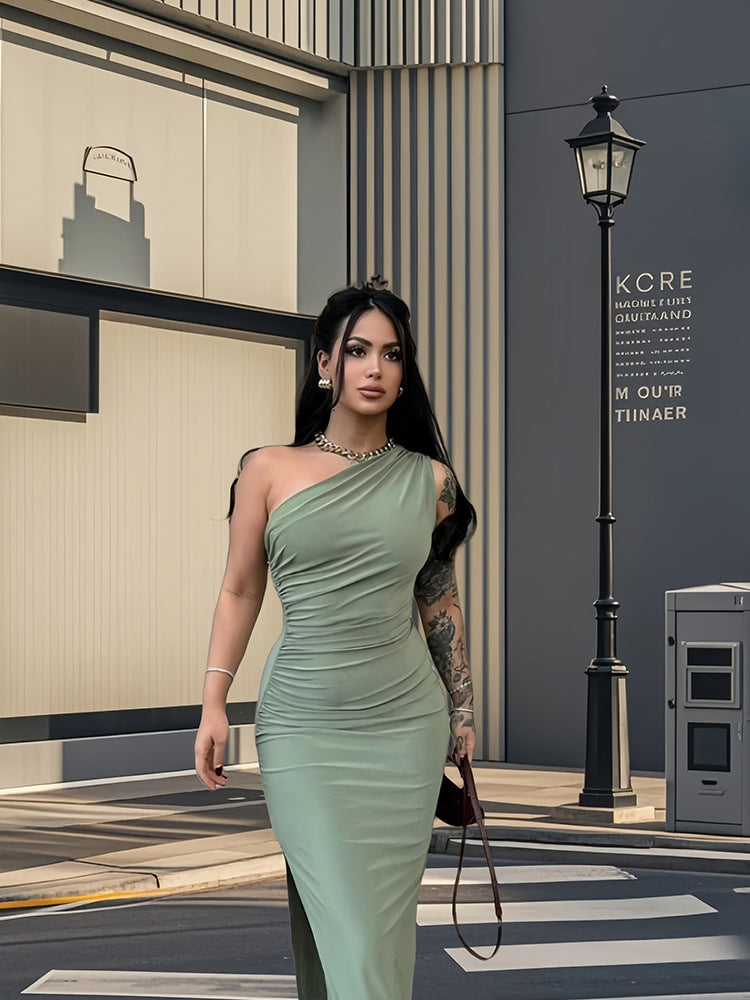 Damer Elegant Én-Shoulder Maxi Kjole med Figur-Nær Skjæring og Side Spalte