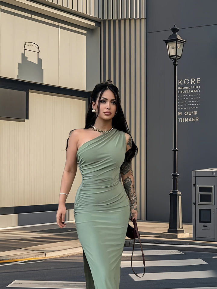 Damer Elegant Én-Shoulder Maxi Kjole med Figur-Nær Skjæring og Side Spalte