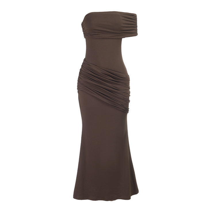 Damer Off-Shoulder Maxi Kjole med Elegant Drapering Skjora