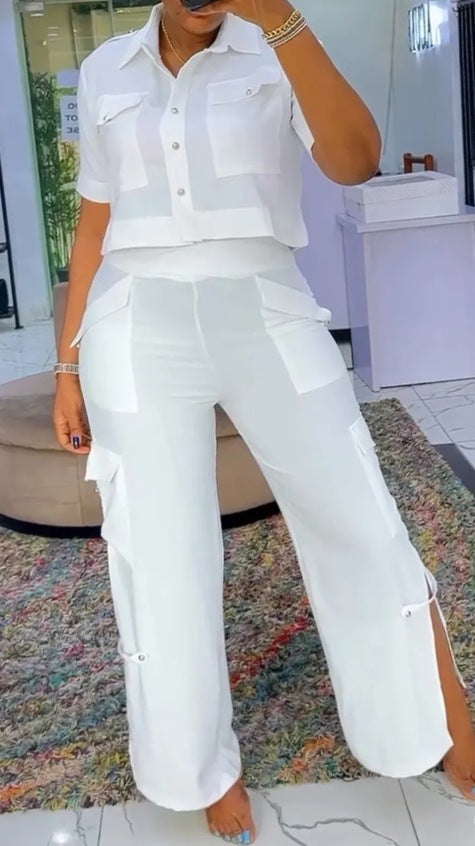Kvinnelig stilfull crop top og cargo bukser sett Skjora