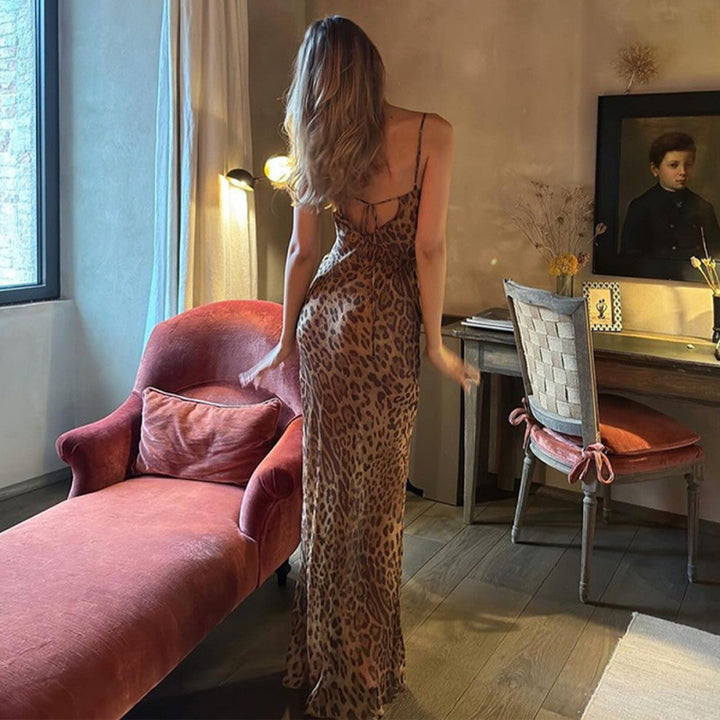 Dame Elegant Maxi Kjole med tettsittende snitt og dyremotiv Skjora