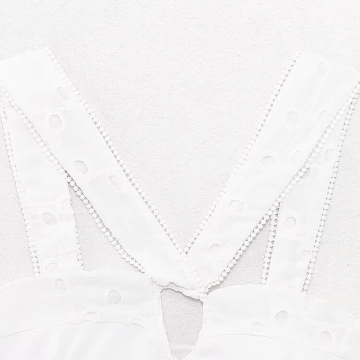 Damen Brokat-Crop-Top med elegant utringning og dekorerte stropper Skjora