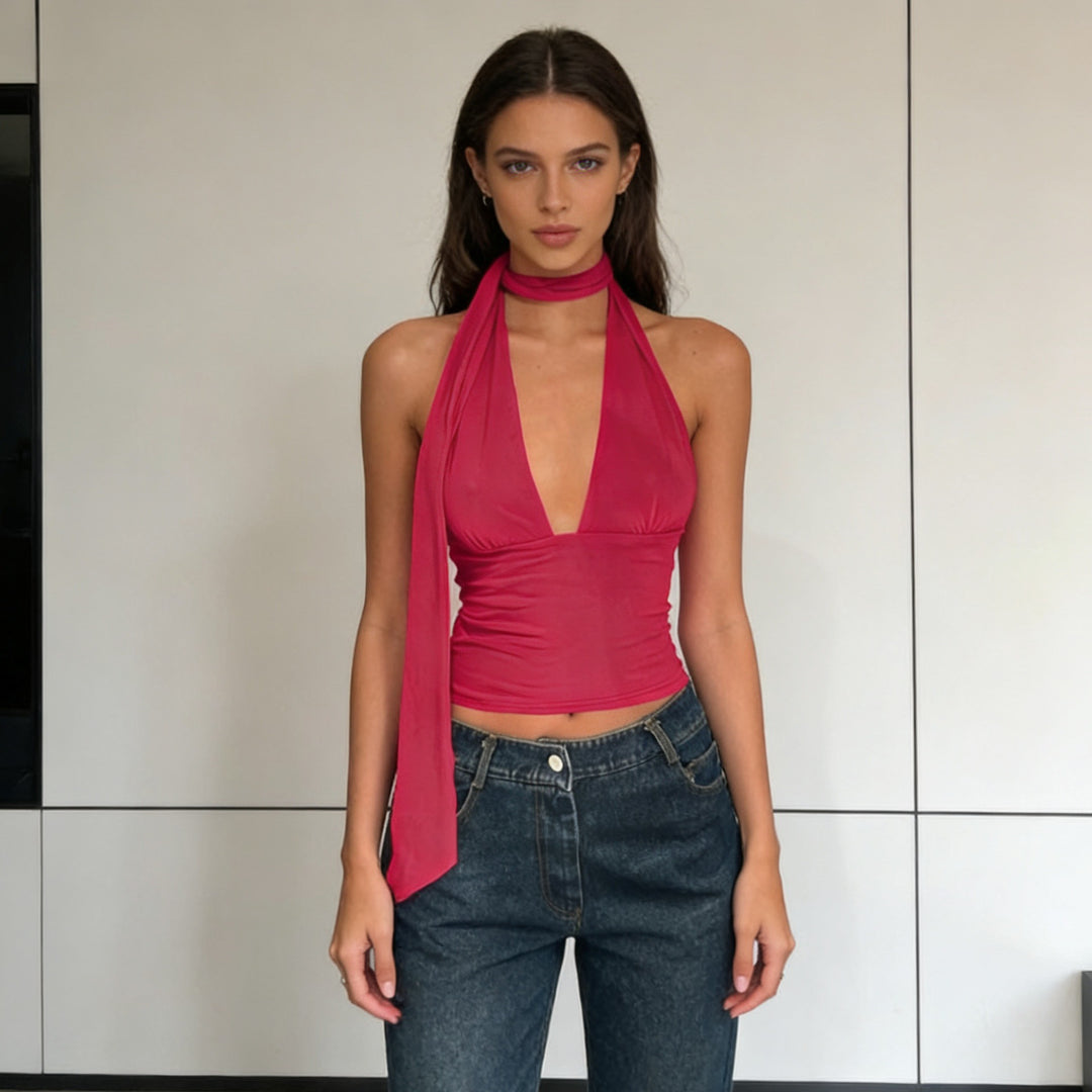 Dame Stilig Crop Top med smal Halskjede Skjora