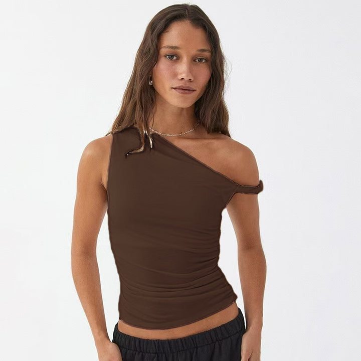 Dame En-sidig Rynkedes Top med elastisk Design Skjora
