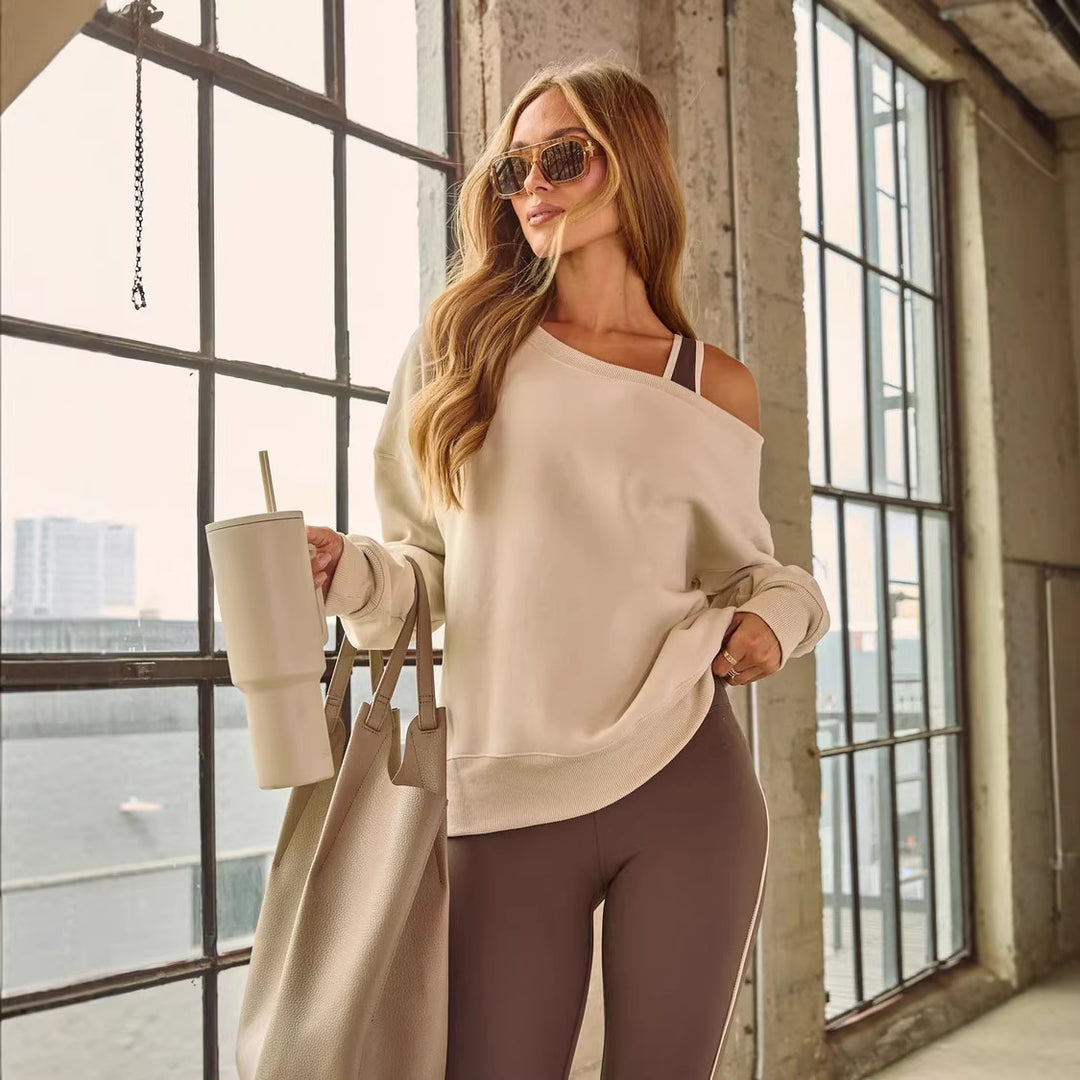 Dame Casual Off-Shoulder Genser med Bred Ermer og Motebaserte Detaljer Skjora