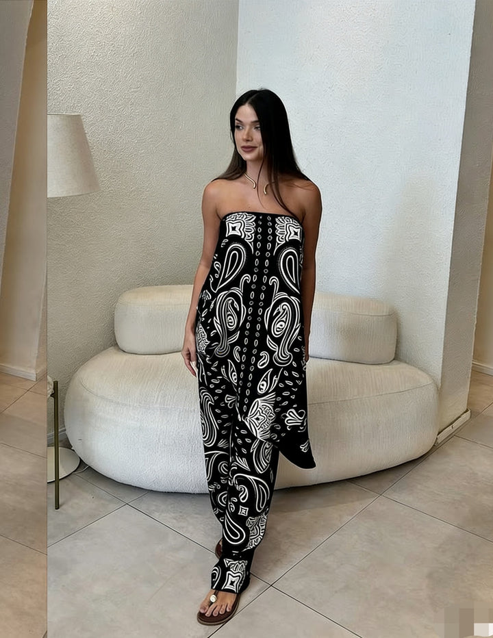 Damer casual jumpsuit med vid snitt och stiligt mönster Skjora