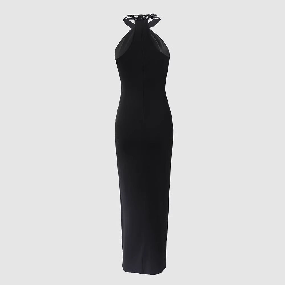 Damer Elegant Slangeskjole med strassdetaljer og sexy beinspalte Skjora