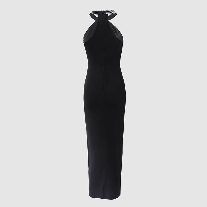Damer Elegant Slangeskjole med strassdetaljer og sexy beinspalte Skjora