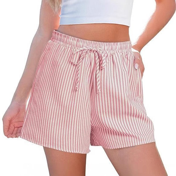 Dame casual shorts med elastisk midjebånd og stripete design Skjora