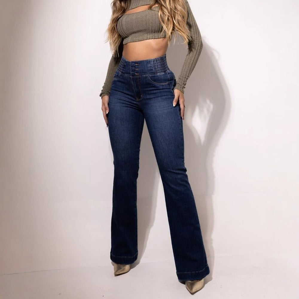 Kvinne Flared Jeans med Høy Midje og Fitted Snitt Skjora