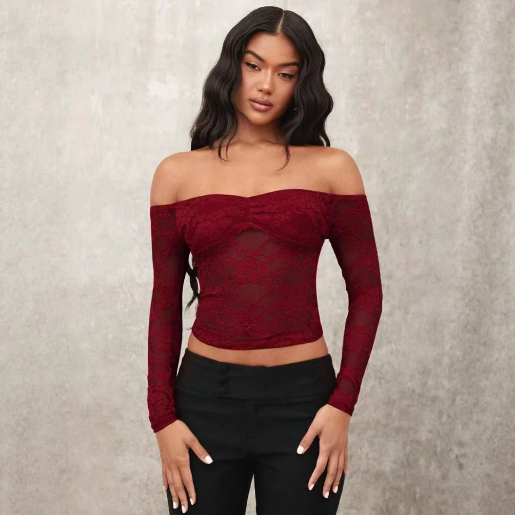Dame Off-Shoulder Spissen topp med lange ermer og romantiske detaljer Skjora
