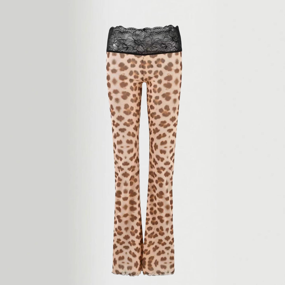 Kvinne leggings med elegant blonder midje og moteriktig dyreutskrift Skjora