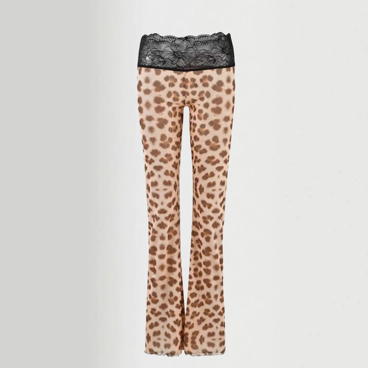 Kvinne leggings med elegant blonder midje og moteriktig dyreutskrift Skjora