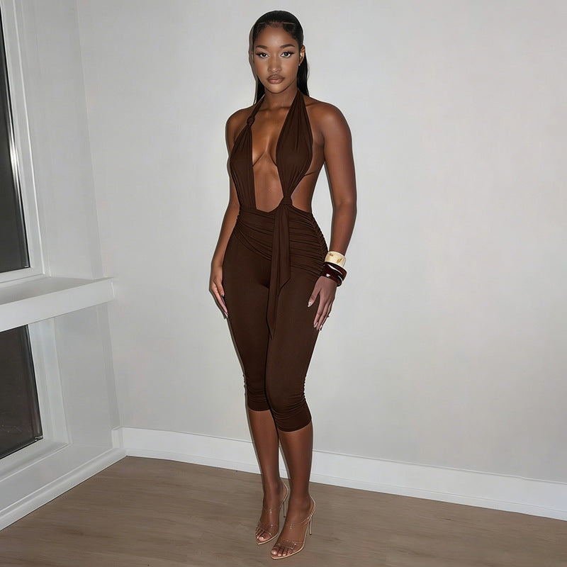 Damer Elegant Jumpsuit med dyp V-halsutskjæring og figursydd design Skjora