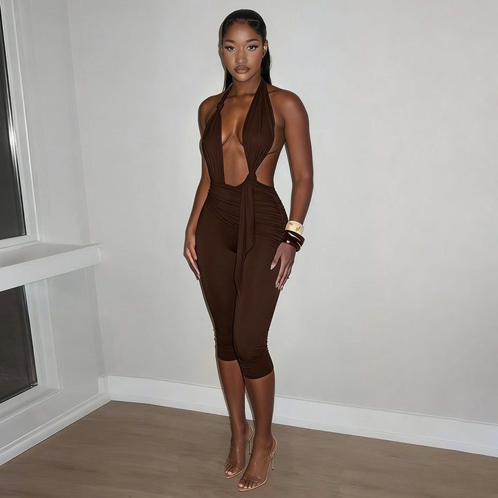 Damer Elegant Jumpsuit med dyp V-halsutskjæring og figursydd design Skjora