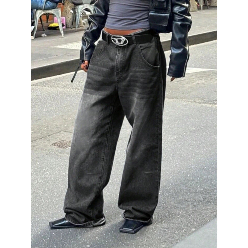 Dame High-Waist Baggy Jeans med unikt vaskeprosess Skjora
