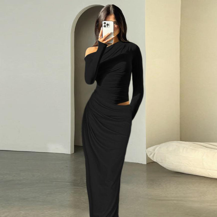 Damer elegant omslagskjole med asymmetrisk snitt og lange ermer Skjora
