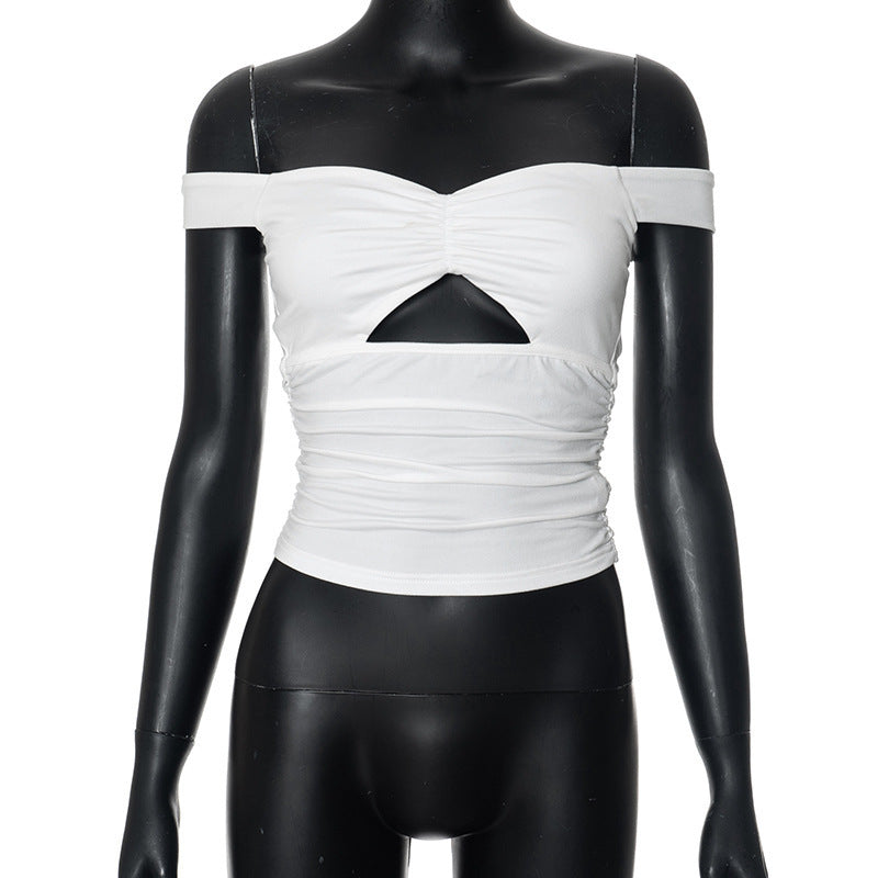 Dame elastisk Off-Shoulder Top med rynker og utringning Skjora